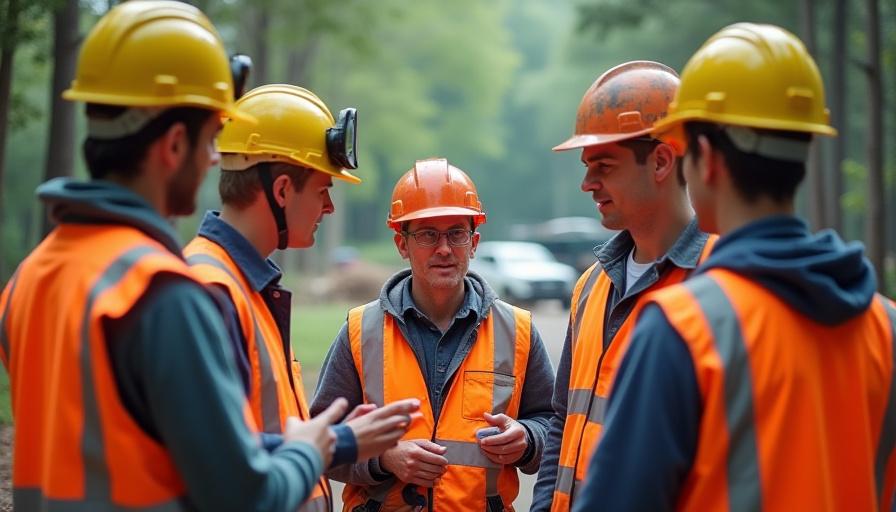Treemasters crew holding a safety briefing before starting work, demonstrating commitment to process