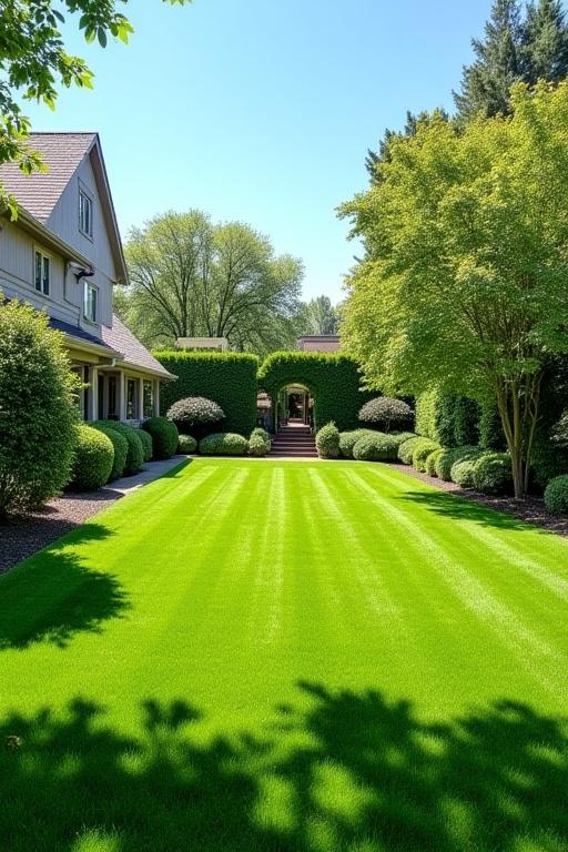 A pristine residential backyard after a complete tree cleanup